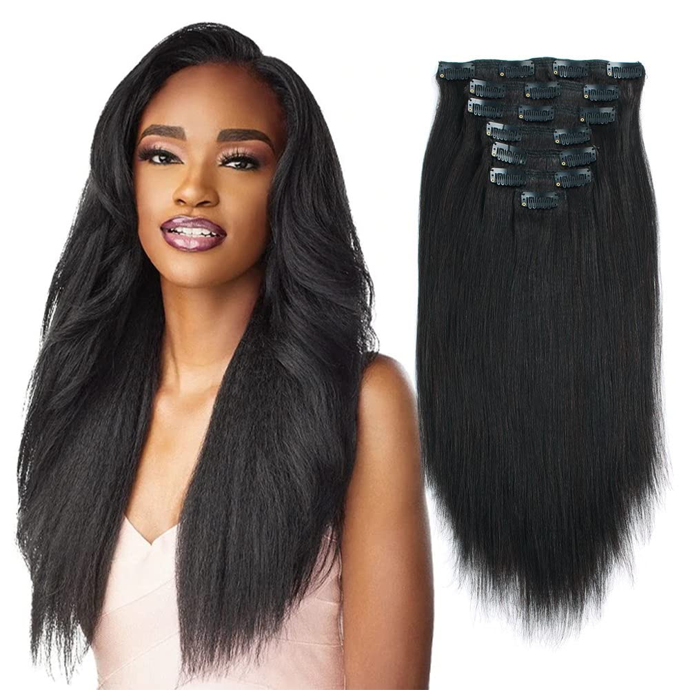 Seamless Clip In Hair Extensions Human Hair - Clip recto Yaki en extensiones de