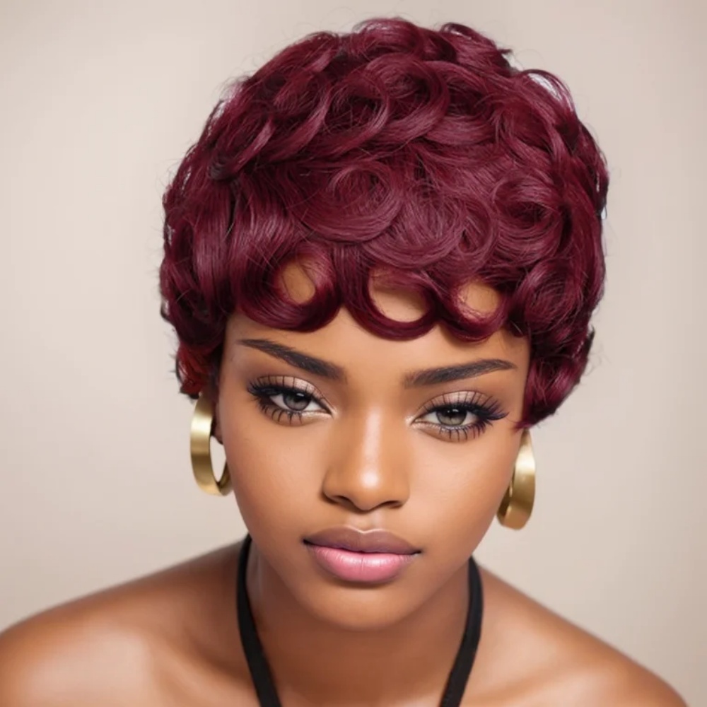 Short Pixie Cut Wig Human Hair Cheap - Peluca de corte Pixie 99J, peluca