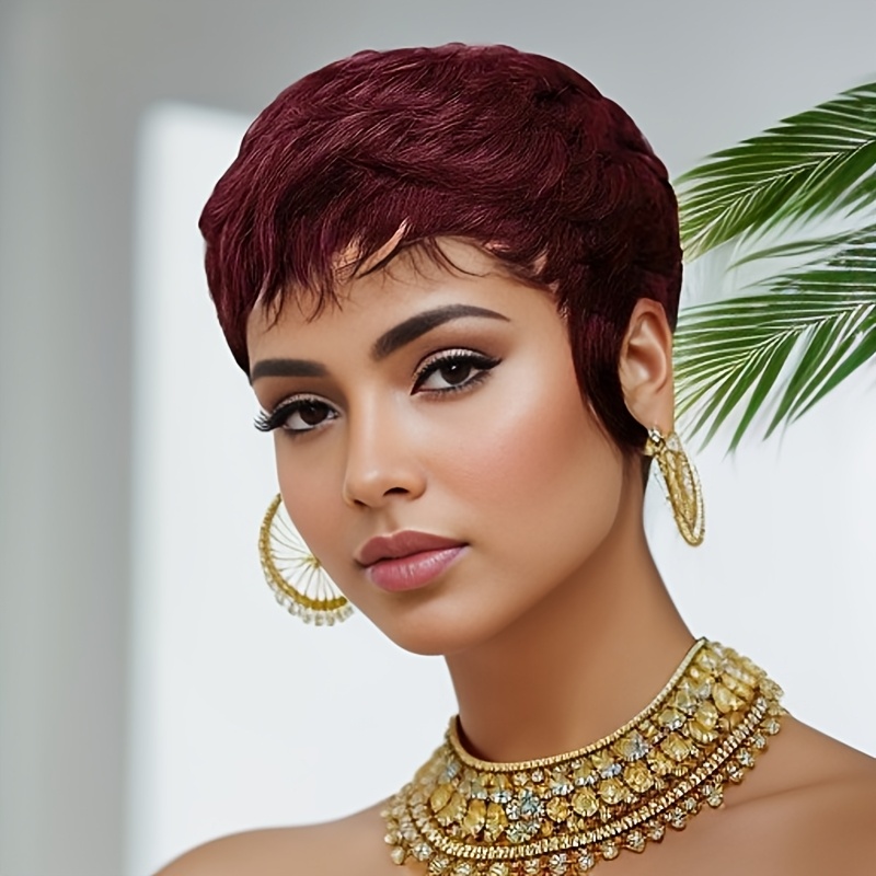 Short Pixie Cut Wig Human Hair Cheap - Peluca Roja de Cabello Humano, Peluca