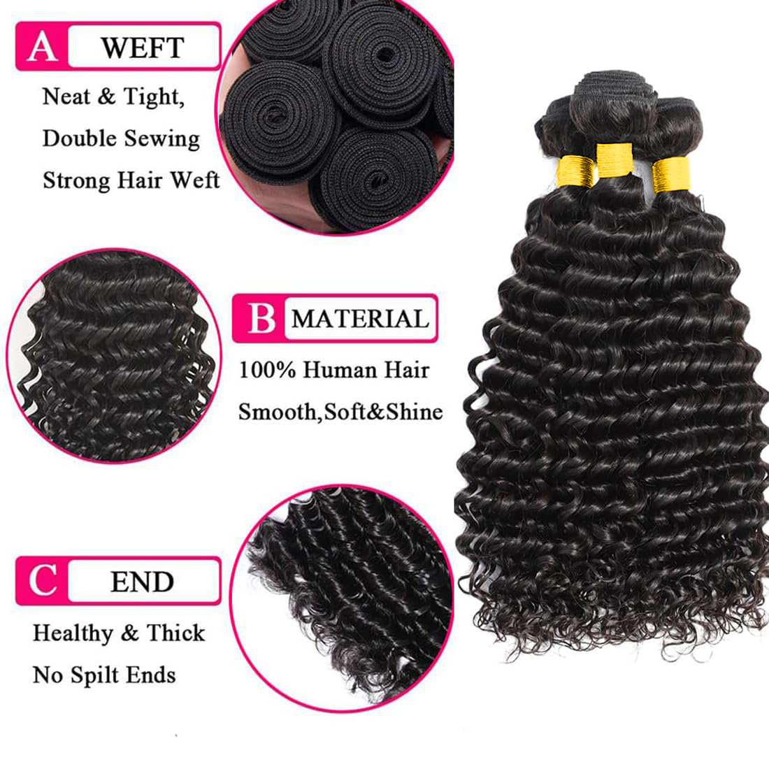 Paquetes de Cabello Humano Ond - Deep Wave 3 Bundles With Closure reseña y precio