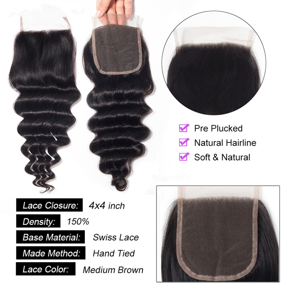 Extensiones de Cabello Humano  - Deep Wave 3 Bundles With Closure reseña y precio