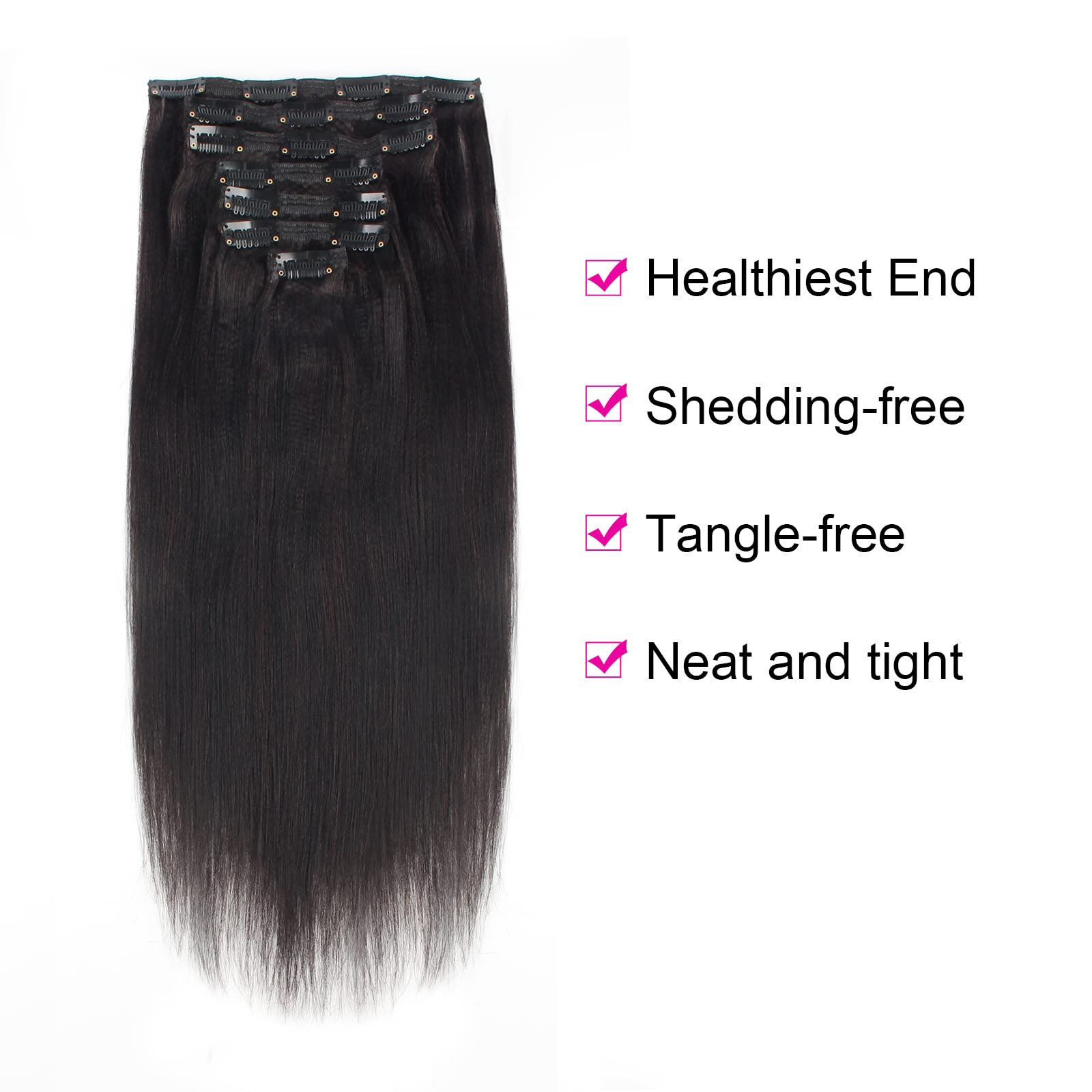 Clip recto Yaki en extensiones - Seamless Clip In Hair Extensions Human Hair reseña y precio