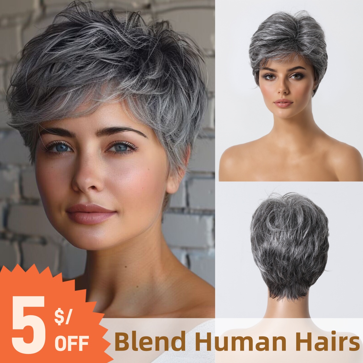 Peluca de cabello humano gris  - Short Pixie Cut Wig Human Hair Cheap reseña y precio