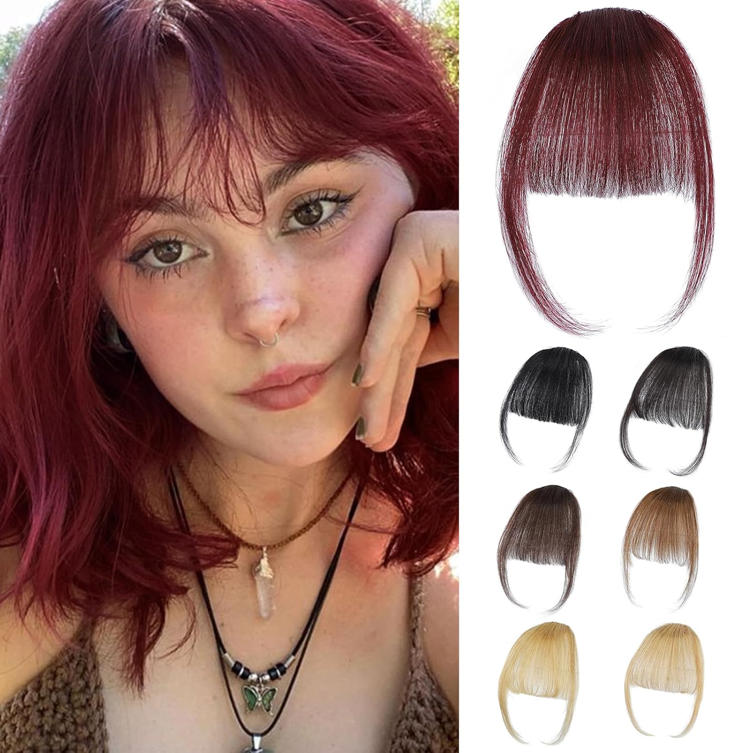 Clip Borgoña en flequillo 100% - Seamless Clip In Hair Extensions Human Hair reseña y precio